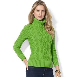 Lauren Ralph Lauren Green Cable Knit Turtleneck